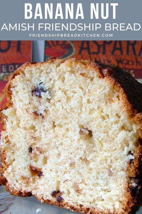 A fabulous Amish Friendship Bread variation for banana bread lovers everywhere. Amish Donuts Recipe, Amish Bread Starter Recipes, Herman Starter, Amish Breads, Amish Starter, Best Amish Recipes, Amish Bread Recipes, Amish Friendship Bread Starter Recipes, Friendship Bread Recipe