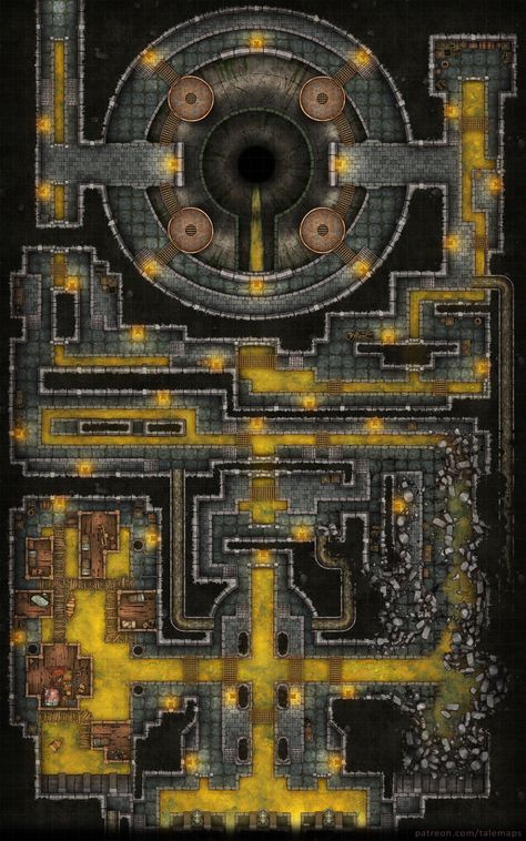 Sewer Dungeon Map, Sewers Dnd Map, Dnd Sewer Map, Sewer Battlemap, Dnd Resources, Dnd Locations, Fantasy City Map, Map Ideas, Dnd Homebrew