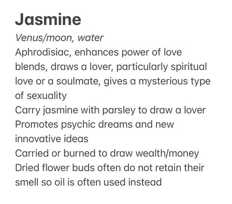 Jasmine Meaning Witchcraft, Ginger Spiritual Meaning, Jasmine Spiritual Meaning, Jasmine Flower Spiritual Meaning, Jasmine Incense Meaning, Jasmine Magical Properties, Glamour Witchcraft, Herb Pantry, Magickal Plants