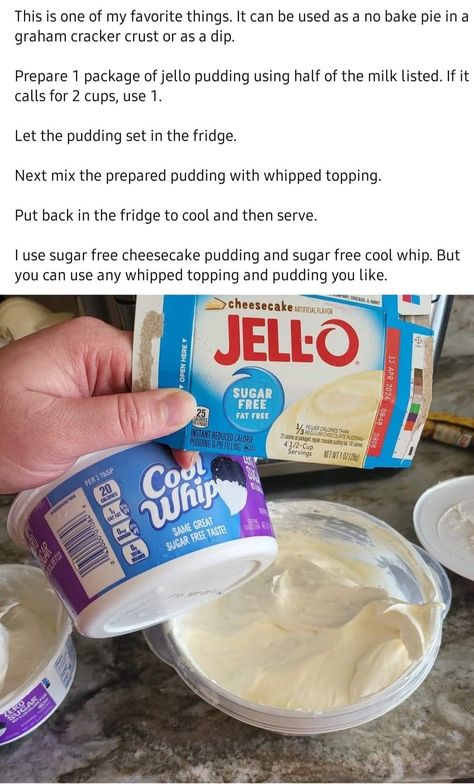 Bariatric Fluff, Protein Pudding Recipe Sugar Free Jello, Zero Sugar Cool Whip Recipes, Sugar Free Cool Whip, No Bake Pie, Cool Whip Desserts, Low Cal Dessert, Sugar Free Jello, Sugar Free Cheesecake