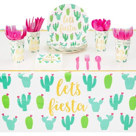 Throwing a party has never been easier; we’ve created the perfect all-in-one fiesta party supplies pack. This cactus birthday party decorations set includes 24 paper plates, 72 pieces of plastic silverware, 24 paper cups, 24 cocktail napkins, and 1 plastic table cover that instantly elevates your cactus party theme. Add this cactus party dinnerware set to your fiesta-themed party supplies; all you’ll need to do is supply the food, drink, and guests! Cactus Birthday, Fiesta Party Supplies, Mexican Party Decorations, Plastic Table Cover, Fiesta Party Decorations, Couple Wedding Shower, Fiesta Theme Party, Cactus Party, Plastic Silverware