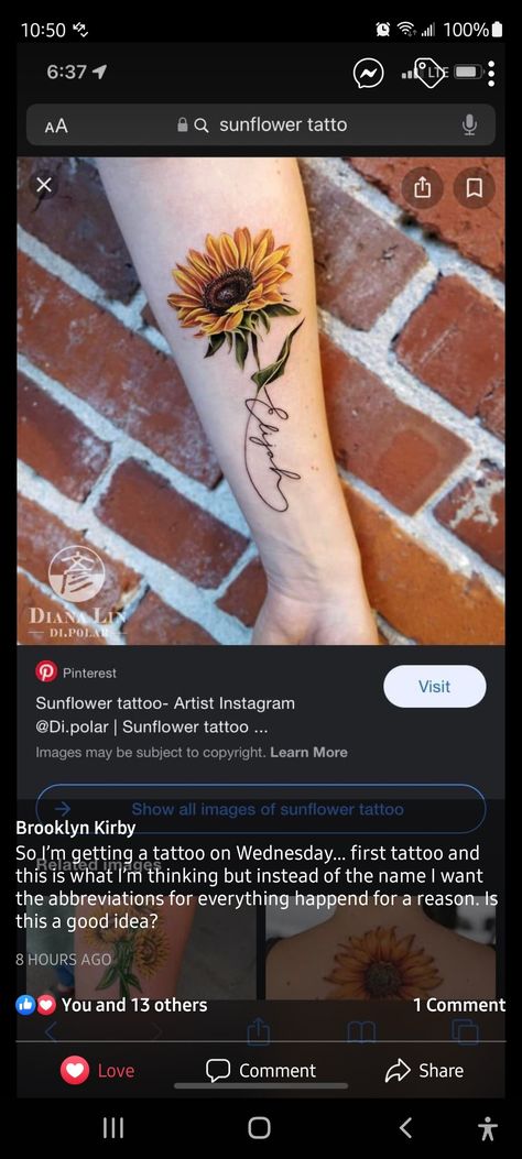 Sunflower In Memory Of Tattoo, Sunflower Tattoo With Writing, Sunflower Name Tattoos For Women, Sunflower Tattoo Name, Sunflower Tattoo With Kids Names, Sunflower With Name Tattoo, Small Sunflower Tattoo With Quote, Sunflower Name Tattoo, Sunflower Tattoo With Name