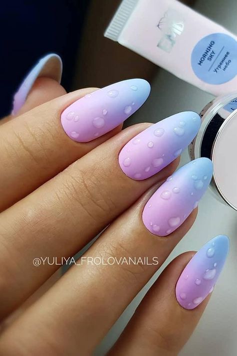 Matte Pink And Blue Ombre Nails With Drops Accents #drops #mattenails ★ Ombre nails for summer, spring and other seasons. Anything on the scale from classy French to trendy glitter design is covered. No matter whether white, natural, blue or pink colors you prefer, there is something for you here! ★ #ombrenails #ombre #nailsdesign #nailsart Purple Ombre Nails, Blue Ombre Nails, Unghie Sfumate, Pink Ombre Nails, Ombre Nail Designs, Blue Nail, Matte Pink, Cat Kuku, Pastel Nails