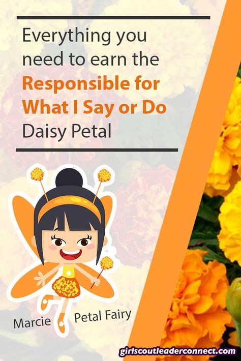 As a Daisy Girl Scout, the girls will have the opportunity to earn 10 petals, 4 leaves and the center of the flower. Each Petal representing a different part of the Girl Scout Law. Today’s post is about the Responsible for What I Say and Do Law. There is no right or wrong way to approach teaching … Girl Scout Daisy Petals, Daisy Activities, Girl Scout Brownie Badges, Girl Scout Daisy Activities, Girl Scout Meeting Ideas, Daisy Ideas, Scout Law, Girl Scout Law, Girl Scout Troop Leader