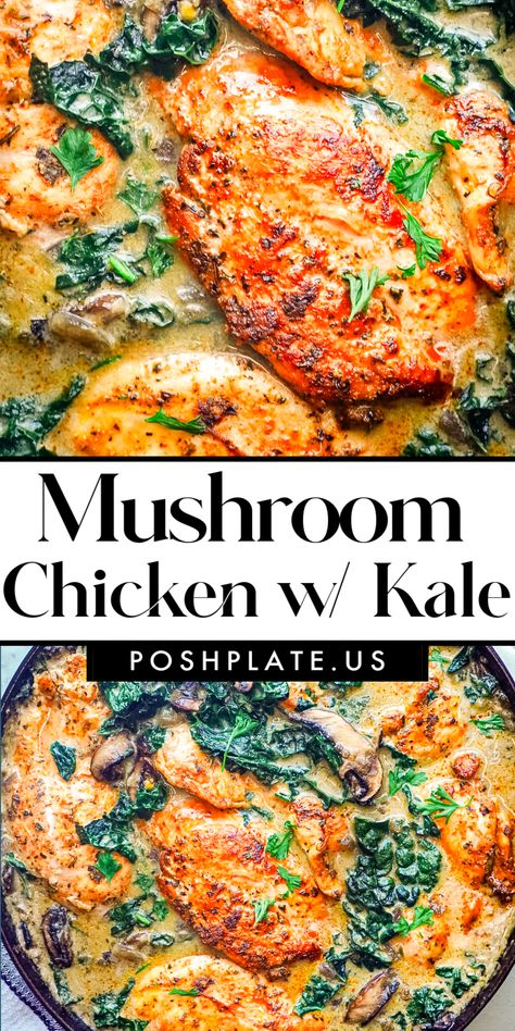 This healthy Tuscan chicken boasts a creamy, plant-based sauce that steals the show. It perfectly complements the tender chicken, earthy mushrooms, and vibrant kale, creating a satisfying, healthy, dairy-free meal. Casserole Recipes Dairy Free, Lactose Free Keto, Healthy Tuscan Chicken, Chicken And Kale Recipes, Recipes Dairy Free, Tuscan Chicken, Kale Recipes, Free Meal, Mushroom Chicken