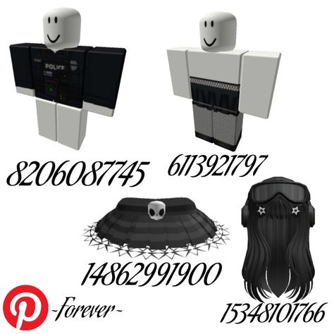 Roblox codes~ Black Clothes Roblox Codes, Roblox Id Codes For Clothes Kpop, Roblox Black Skirt Code, Roblox Black Outfit Codes, Roblox Skirts Codes, Swat Outfit, Police Girl, Emo Roblox Outfits, Roblox Boy