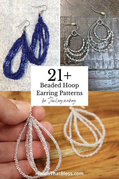 Beaded Hoop Earring Patterns: Jewelry Making Designs - Hands That Bless Beaded Earring Diy, Beaded Hoop Earrings Tutorial, Earring Making Tutorials, Beaded Hoop Earring, Hoop Earrings Diy, Earring Making Supplies, Wire Hoop Earrings, Pink Crafts, Happy Jewelry