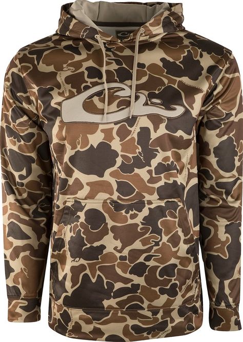 Cotton/polyester blend, moisture-wicking, micro-fleece Camo Performance Hoodie. Warm outer layer or comfortable insulating layer. Perfect for everyday wear. Drake Hoodie, Drake Waterfowl, Hunting Hoodies, Wind Protection, Retro Brand, Active Hoodie, Kangaroo Pouch, Colorful Hoodies, Good Brands