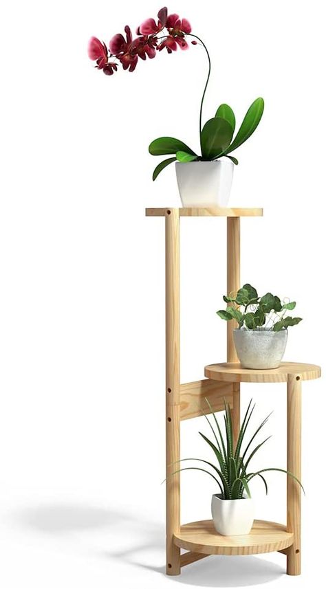 AmazonSmile: Wood Plant Stand Indoor Outdoor,3 Tier Tall Corner Plant Stand Holder,Plant Display Rack for Patio Garden and Corner Balcony,Plant Stands for Indoor Plants,Upgrade Design,Natural (3 Tier -1) : Patio, Lawn & Garden Wooden Plant Stands Indoor, Tiered Plant Stand Indoor, Plant Stand Decor, Zimmer Diy, Tanaman Indoor, Corner Plant, Tall Plant Stands, Plant Stands Outdoor, Modern Plant Stand