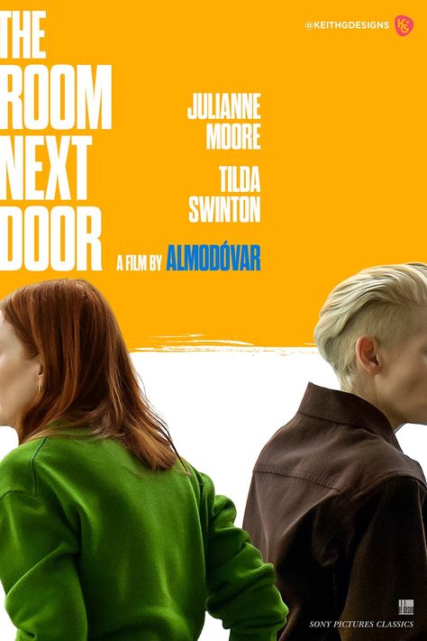 THE ROOM NEXT DOOR (2024) poster design by Keith Goulette Doors Movie, X Man Cast, Office Movie, Breaking The Fourth Wall, Iron Man Movie, Door Poster, X Men Evolution, The Late Late Show, Film Design