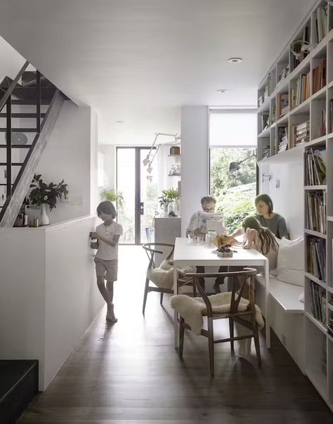 An 11-Foot-Wide Row House in Brooklyn Grows Up to Make Room For a Young Family - Dwell Brooklyn House, Wood Parquet Flooring, Hardwood Floors Dark, Modern Renovation, City Office, Casa Exterior, Storey Homes, Row House, Design Del Prodotto