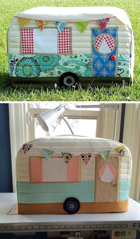 Vintage Caravan Sewing Machine Cover - Free Pattern & Tutorial | Beautiful Skills - Crochet Knitting Quilting | Bloglovin’ Tips Menjahit, Sewing Machine Cover Pattern, Caravan Vintage, Room Bookshelf, Secret Room, Sewing Machine Cover, Vintage Caravan, Beginner Sewing Projects Easy, Machine Sewing