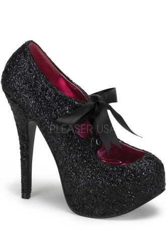 Bordello - Glitter Bow Teeze Shoe £63.99 Hak Tinggi, Glitter Stilettos, Glitter Pumps, Glitter Heels, Glitter Shoes, Platform High Heels, Shoe Closet, Black High Heels, Crazy Shoes