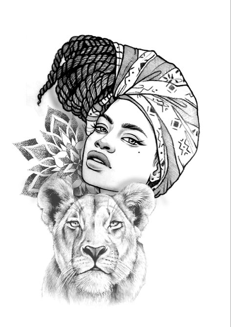 African Queen Tattoo Goddesses, Black Queen Tattoo, Tattoo Goddesses, African Queen Tattoo, African Drawings, Egyptian Tattoo Sleeve, African Tattoo, Animal Tattoo Ideas, Tattoos Inspiration