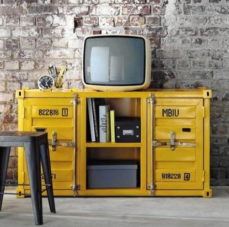 Industrial Office Design, Vintage Garage, Industrial Design Furniture, Industrial Interior Design, Garage Cafe, Container Design, Metal Cabinet, Tv Furniture, Accent Doors