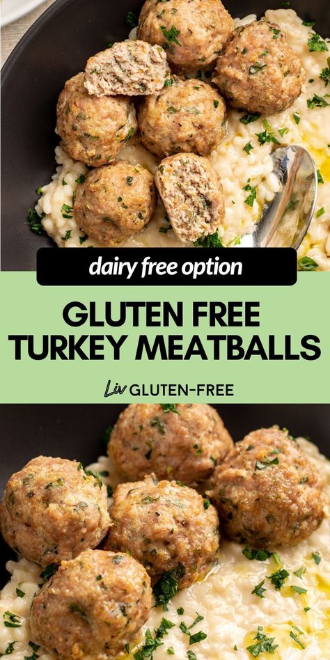 These gluten-free turkey meatballs are moist, delicious, and super easy to make. Ready in under 30 minutes, these homemade meatballs are neutral in flavour so they will pair perfectly with your favourite sauces and sides. They are also easily dairy-free! Ground Turkey Gluten Free Recipes, Moist Turkey Meatballs, Dairy Free Meatballs, Gluten Free Turkey Meatballs, Turkey Meatballs Healthy, Gluten Free Turkey, Gluten Free Meatballs, Turkey Meatball Recipe, Frozen Turkey