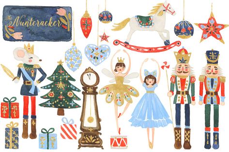 Watercolor Nutcracker Clipart Set by RhianAwni on Creative Market #nutcracker #holiday #christmas #watercolor Watercolor Elements, Illustration Noel, Holiday Clipart, Sugar Plum Fairy, Nutcracker Ballet, 수채화 그림, Noel Christmas, Nutcracker Christmas, Christmas Illustration