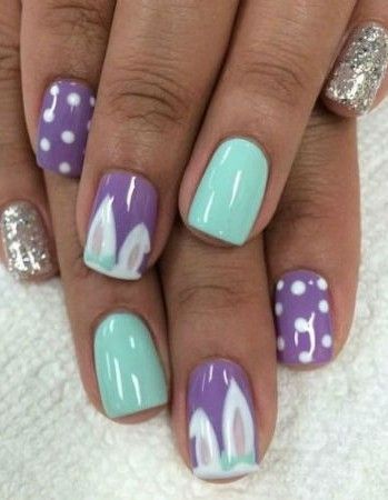 Easter nails #nailart #easter #rabbitears #nails Easter Nails Easy, Easter Nail Art Designs, Bunny Nails, Turquoise Nails, Easter Nail Designs, Easter Nail Art, Manicure Gel, Cute Nail Art Designs, Spring Nail Art