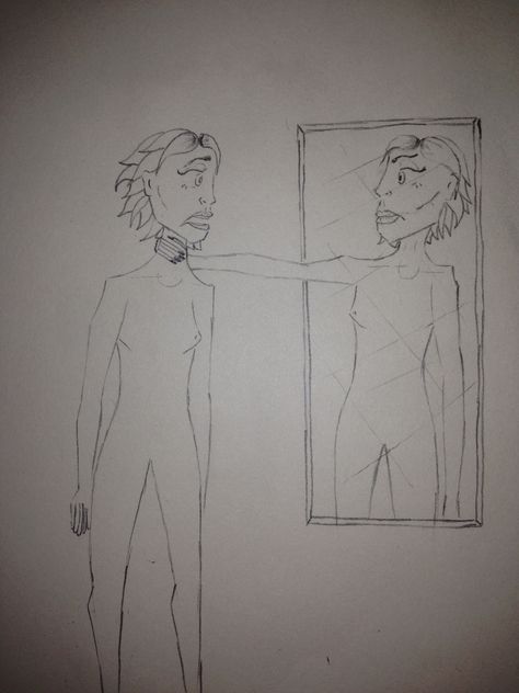 Drawing Of Insecurity Easy, Body Dismporhia Mirror Drawing, Insecure Draw, Body Dysformia Art Mirror, Body Disphorphia Art Mirror, Body Insecure Painting, Drawing Body Insecurities, Person Looking In Mirror Drawing, Jealousy Drawing