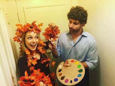 Bob Ross and His Happy Little Tree Diy Halloween Costumes For Couples, Diy Couples Halloween Costumes, Tree Halloween Costume, Bob Ross Costume, Couples Halloween Costumes, Halloween Costumes Diy Couples, Tree Costume, Halloween Parejas, Matching Halloween Costumes