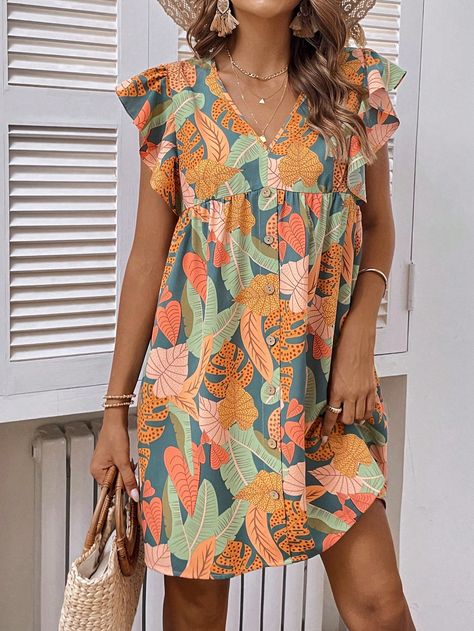 Casual Floral Dress, Cute Sundresses, Floral Print Dress Summer, Trendy Dresses Summer, One Shoulder Prom Dress, Prom Dress Shoes, Print Butterfly, Tropical Fashion, Black Dress With Sleeves