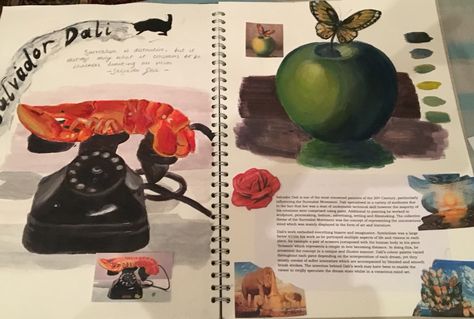 Salvador Dali GCSE art book Salvador Dali Gcse Sketchbook, Surrealism Gcse Art, Salvador Dali Artist Research Page, Salvador Dali Research Page, Surrealism Gcse Sketchbook, Surrealism Research Page, Horror Gcse Art, Gcse Art Book, Artist Research Page Gcse