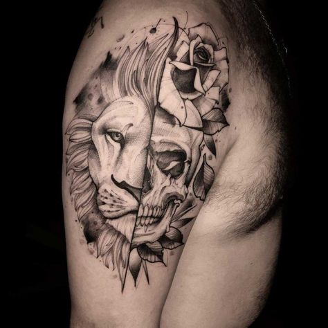 Skull Lion Tattoo, Lion Skull Tattoo, Female Lion Tattoo, Small Skull Tattoo, Lion Skull, Skull Tattoo Designs, Bull Skull Tattoos, Skull Tattoo Flowers, Lioness Tattoo