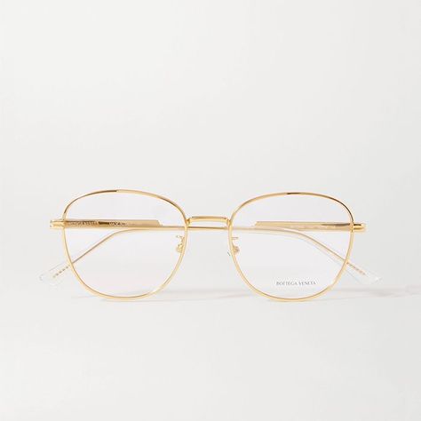 Bottega Veneta Round-Frame Gold-Tone and Acetate Optical Glasses Glasses With Gold Frame, Gold Rimmed Glasses Women, Gold Frames Glasses, Gold Frame Glasses Women, Gold Glasses Frames For Women, Hk Outfit, Gold Rim Glasses, Gold Frame Glasses, Spectacles Women