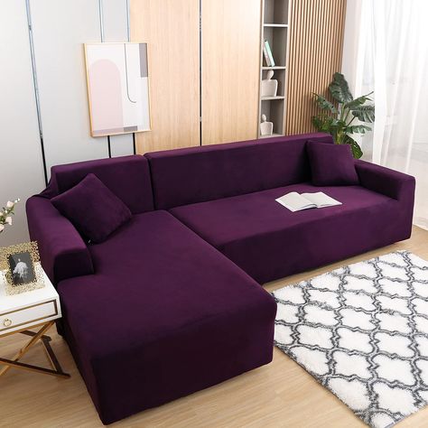 PRICES MAY VARY. ❤️ Sectional Sofa Cover : This L-shaped sectional sofa cover consist of 2 pieces, one for the 3 seat main sofa and the other one for the 3 seat chaise.Both part with the size between 74 to 90 inch (185cm-230cm). It has high stretch that could perfectly fit your sofa. ❤️ Sofa Material & Size : Velvet stretch sofa cover made of 92% plush fibre /8% spandex fabric. It makes our sofa covers more soft , stretchy, hard-wearing, and stain resistant. Fit sofa length between 74 to 90 Inch L Shape Couch, Sectional Sofa Slipcovers, Zona Living, Purple Couch, Purple Sofa, Sectional Couch Cover, Sofa Slipcovers, L Shaped Couch, U Shaped Sofa