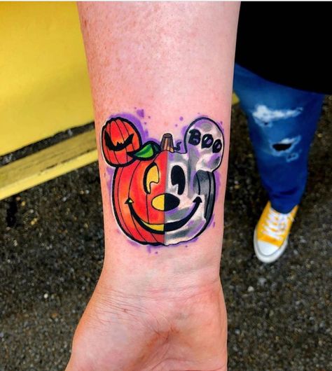 50+ Spooky Halloween Tattoo Ideas - The XO Factor Haunted Mansion Tattoo, Disney Castle Tattoo, Jack Skellington Tattoo, Disney Tattoos Small, Cute Halloween Tattoos, Halloween Tattoo Ideas, Disney Sleeve Tattoos, Disney Sleeve, Pumpkin Tattoo