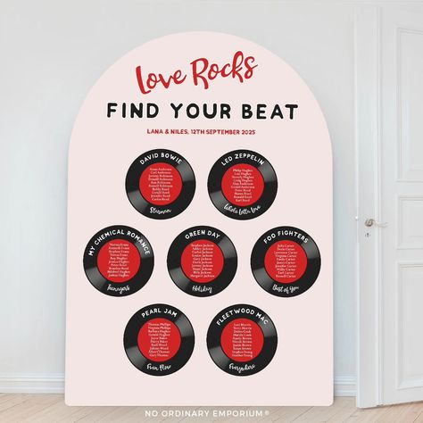 Love Rocks 💘🤘 . . . . . . #rocknrollbride #musicwedding #rockwedding #weddings2024 #groovywedding #retrowedding #retroweddingtheme #jazzwedding #vintagewedding #vinyllover #vinyllovers #musiclover #recordcollection #fortheloveofmusic #rockmywedding #alternativebride #alternativewedding #weddingsign #recordtableplan #smallbiz Record Seating Chart, Disco Theme Wedding, Vinyl Record Table, Retro Wedding Theme, Music Themed Wedding, Disco Theme, Record Table, Rock Wedding, Rock N Roll Bride