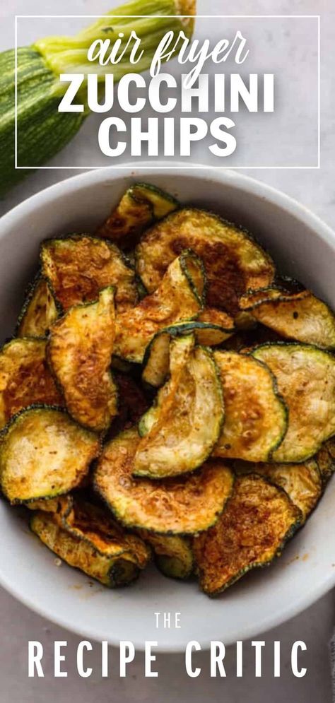 If you're looking for a healthy and delicious way to use up your summer zucchini, making chips in the air fryer is the answer! They're low-carb, seasoned to perfection, and perfectly golden and crispy! Zucchini Chips Airfryer, Chips In The Air Fryer, Air Fryer Zucchini Chips, Ww Sides, Air Fryer Chips, Chip Seasoning, Ninja Grill, Zucchini Chips Recipe, Air Fryer Zucchini