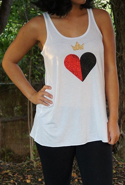 Queen of Hearts Tank Top Queen Of Hearts Diy, Diy Queen Of Hearts, Queen Of Hearts Shirt, Disney Villain Party, Card Costume, Off With Their Heads, Top Halloween Costumes, Princess Half Marathon, Queen Of Hearts Costume