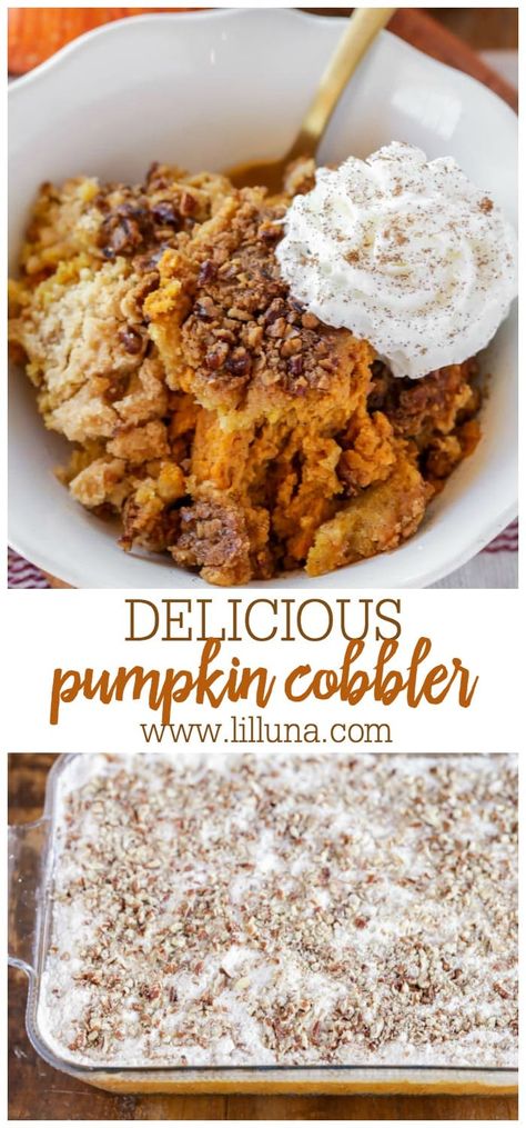 Yellow Cake Mix Pumpkin, Easy Pumpkin Cobbler, Cake Mix Pumpkin, Pumpkin Cobbler, Pumpkin Crisp, Baked Dessert, Pumpkin Spice Recipe, Pumpkin Pie Mix, Cobbler Recipe