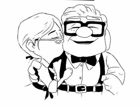 Up Carl Y Ellie, Up Carl And Ellie, Easy Disney Drawings, New Disney Movies, Dancing Drawings, Couple Painting, Black And White Art Drawing, Paper Flower Template, Disney Couples