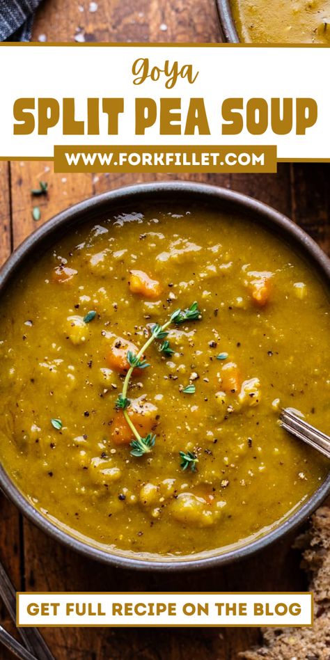 Do you want a comforting hug for your taste buds? Well, you can find it in Goya Split Pea Soup Recipe. #GoyaSplitPea #SoupRecipe Goya Split Pea Soup Recipe, Pea Soup Recipe, Comforting Hug, Green Split Peas, Split Pea Soup Recipe, Sweet Carrot, Split Pea Soup, Healthier Food, Pea Soup