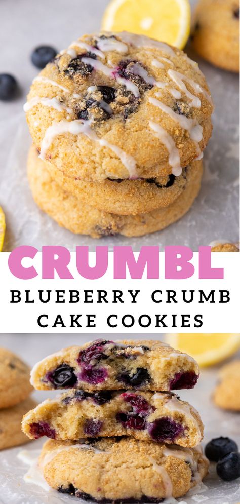 Soft CRUMBL Blueberry Crumb Cake Cookies copycat recipe - Lifestyle of a Foodie Lemon Blueberry Crumble Cookie, Crumbl Recipes, Hand Cookies, Blueberry Crumble Cake, Cake Cookies Recipe, Lemon Blueberry Cookies, Crumble Cookie Recipe, Assorted Cookies, Summer Cookie