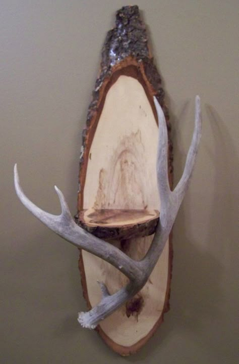 Antler Shelf, Deer Antler Candle Holder, Deer Antler Ideas, Antler Candle Holder, Deer Hunting Decor, Antler Projects, Deer Antler Crafts, Antler Ideas, Deer Antler Decor