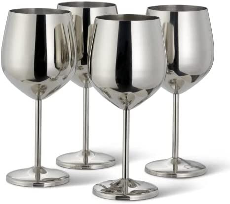 Oak & Steel - 4 Silver Stainless Steel Wine Glass Shatterproof Party Glasses Gift Set - 500ml : Amazon.co.uk: Home & Kitchen Rose Gold Wine Glasses, Silver Wine Glasses, Gold Wine Glasses, Gin And Tonic Glasses, Gin Glasses, Wine Glass Set, Blue Dream, Bar Glassware, Glassware Collection