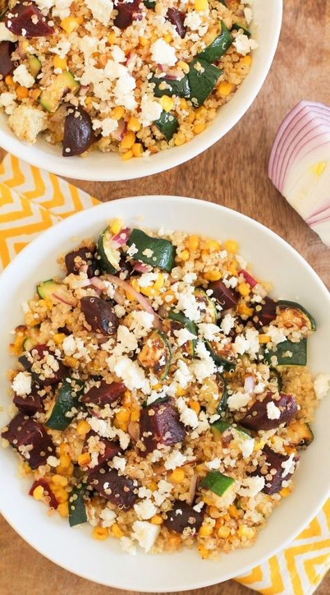 Beet Quinoa, Salad With Lime Dressing, Zucchini Corn, Plate Recipes, Vegetable Quinoa, Red Quinoa, Grain Salad, Beet Recipes, Grilled Zucchini