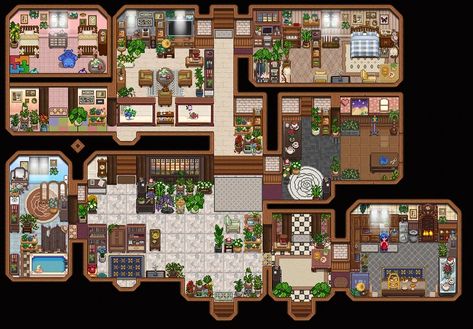 Lnh's First FarmHouse at Stardew Valley Nexus - Mods and community Cottagecore Pictures, Farmhouse Layout, Stardew Valley Layout, Stardew Valley Tips, Drawn Map, Living Off The Land, Black Tree, Farmhouse Interior, Dungeons And Dragons Homebrew