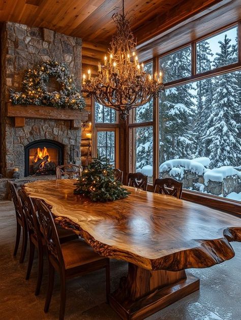 Log Cabin Dining Room, Lake House Dining Room, Lodge Dining Room, Cabin Dining Room, Modern Rustic Cabin, Cottages By The Sea, Dining Room Fireplace, House Dining Room, Living Room Den