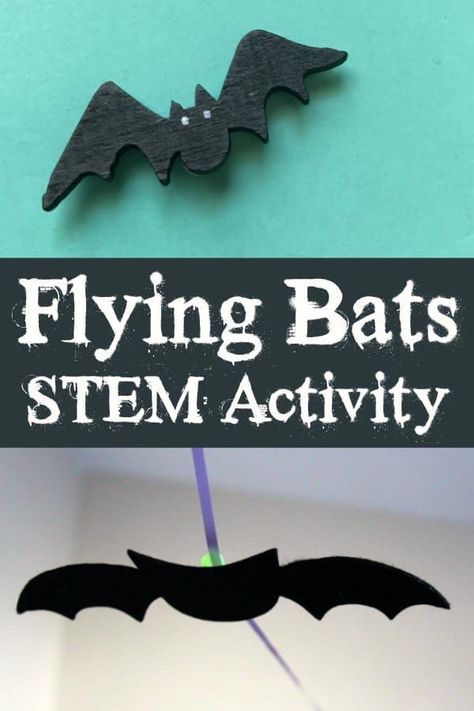 Flying Bats STEM Activity for Kids this Halloween Great motivational activity for October speech therapy too! Bat Activities For Kids, Flying Crafts, Kids Crafts Toddlers, Bats Activities, Halloween Stem Activities, Halloween Stem, Bat Craft, Activity For Preschoolers, October Activities