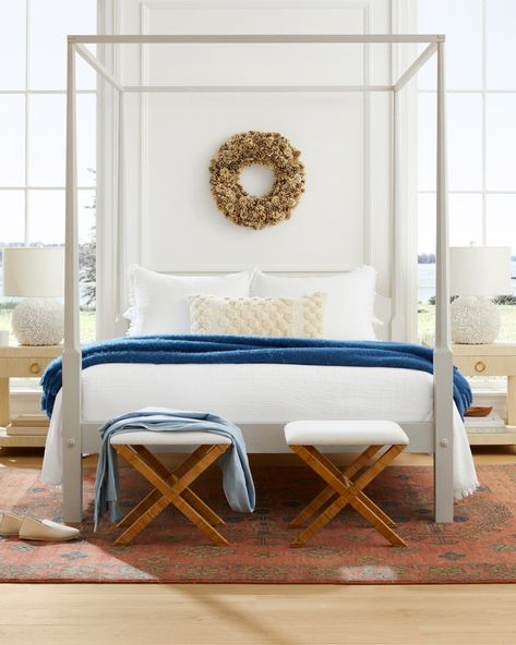 Top Ten: Favorite Finds that Add Texture & Style Nantucket Decor, Winter Bed, Bedroom Decoration Ideas, Coastal Christmas Decor, Holiday Room, Coastal Interiors Design, Serena Lily, Four Poster Bed, Coastal Bedrooms