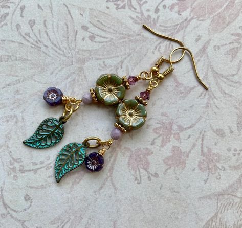 Flower Earrings Spring Jewelry Czech Glass Flower Earrings - Etsy Glass Flower Earrings, Small Flower Earrings, Czech Glass Jewelry, Flower Earrings Gold, Stamped Earrings, Spring Earrings, Earrings Wire, Spring Jewelry, Long Dangle Earrings