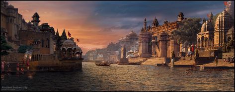 ArtStation - Ancient indian city, (DEVA) Devashish pradhan Ancient Indian City, Indian City, Indian Temple Architecture, Ancient Indian Architecture, Castle Aesthetic, Castles Interior, City Painting, Minecraft Architecture, Indian Architecture