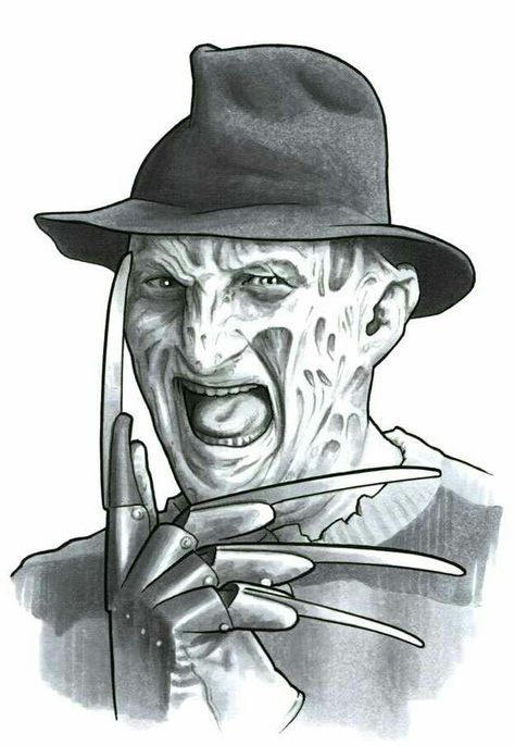 FREDDY KRUEGER Freddy Krueger Black And White, Freddy Krueger Drawing, Freddy Krueger Tattoo, Freddy Krueger Art, Black And White Tattoo, Horror Movie Tattoos, Scary Drawings, Horror Drawing, Movie Tattoos