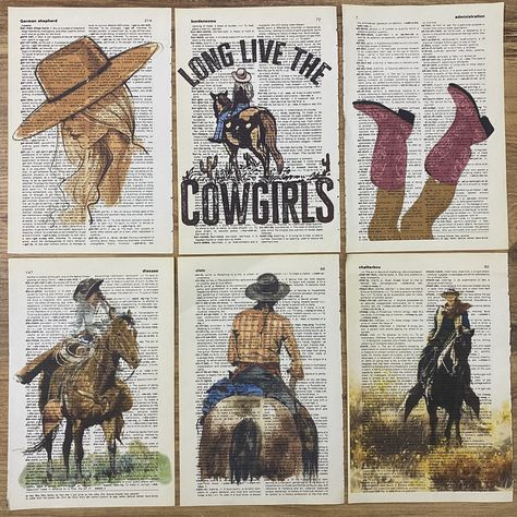 🌅 Perfect Blend of Old and New: This cowgirl print beautifully blends vintage aesthetics with modern design sensibilities. The juxtaposition of the old dictionary page and the contemporary artwork creates a timeless piece that seamlessly fits into a variety of décor styles. 🎨 Versatile Decor Piece: Whether you're decorating your living room, bedroom, office, or even a cozy café with a Western twist, this print adds a touch of rugged elegance that sparks conversations and draws the eye. It's a Cozy Western Aesthetic, Vintage Cowboy Aesthetic, Cowgirl Signs, Vintage Cowgirl Aesthetic, Western Themed Room, Cowboy Room Decor, Vintage Cowgirl Art, Western Themed Bedroom, Vintage Western Aesthetic