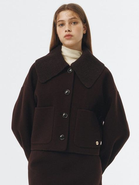 Big Collar Handmade Cropped Coat_3 Colors | W Concept Big Collar Coat, Cropped Coat, Big Collar, Mini Logos, Collar Coat, Wool Wash, Collar Jacket, W Concept, Feminine Look