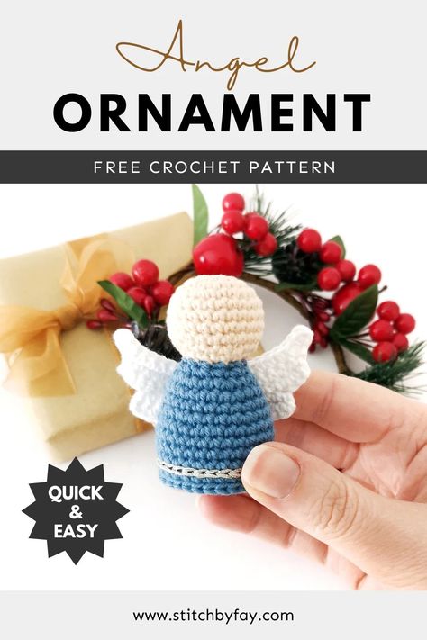 Angel Ornament Crochet Pattern (Free!) Christmas Crochet Projects, Crochet Angel Ornament, Angel Crochet Pattern Free, Free Christmas Crochet, Ornament Crochet Pattern, Scrap Crochet, Crochet Angel Pattern, Ornament Crochet, Crochet Christmas Ornaments Free